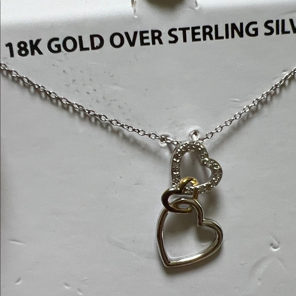 Gold and Silver Heart Pendant Necklace 18k gold over sterling silver 1/10 Ctt - Picture 7 of 7